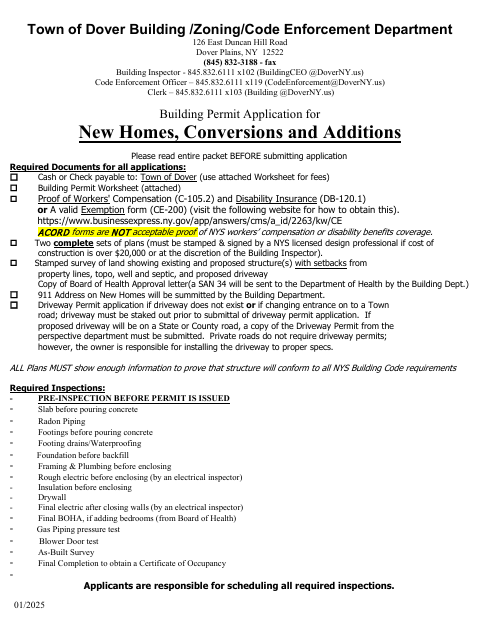 First page of the Building Permit Application for New Homes, Conversions and Additions