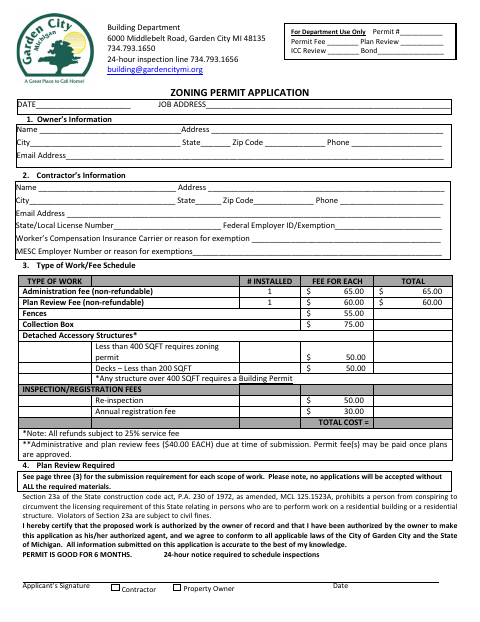 First page of the Zoning Permit Application