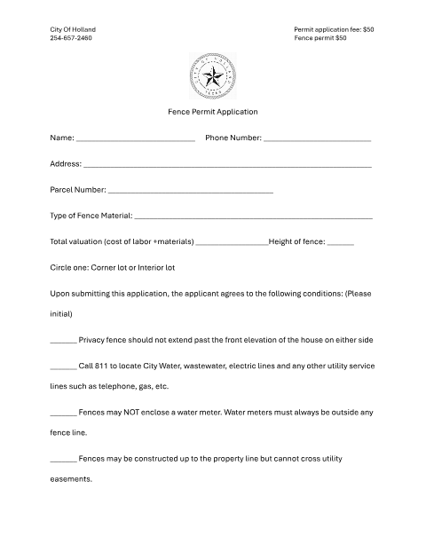 First page of the Fence Permit Application