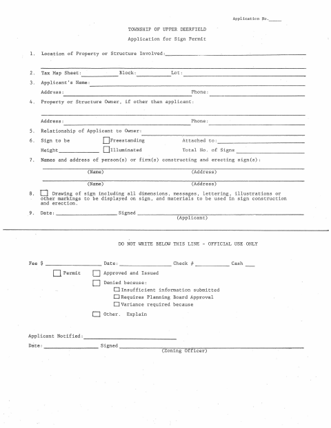 First page of the Application for Sign Permit