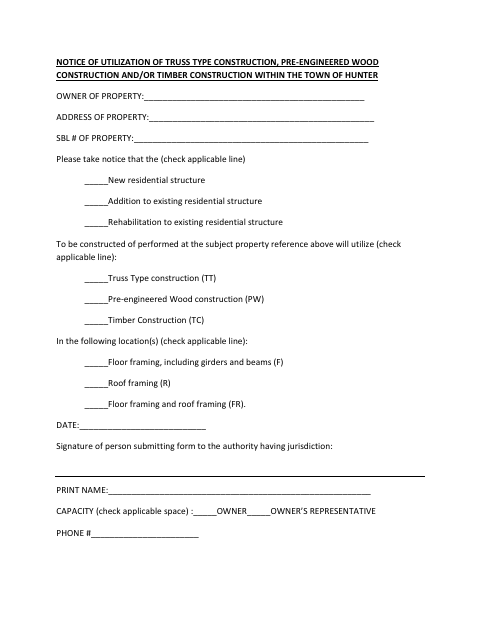 First page of the Notice of Utilization of Truss Construction