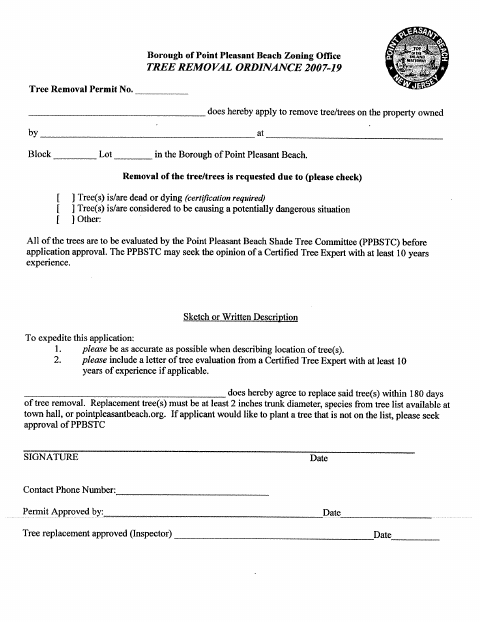 First page of the Tree Removal Permit Application