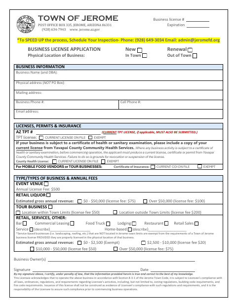 First page of the Business License Application