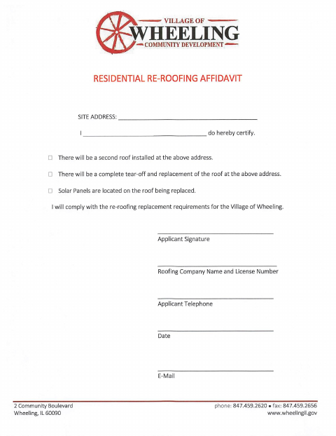 First page of the Residential Re-Roofing Affidavit