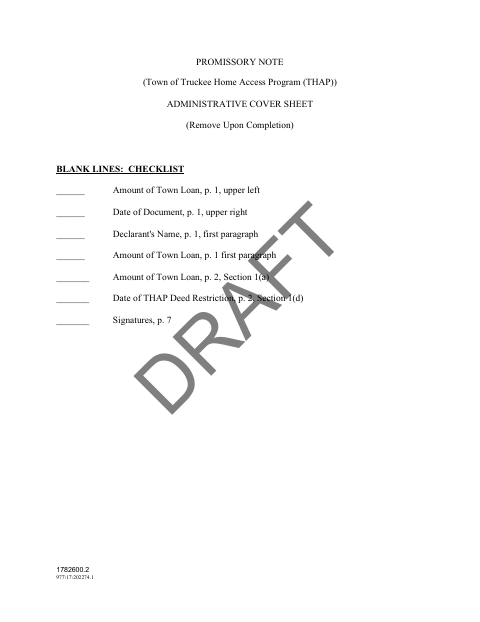 First page of the Promissory Note Secured by Deed of Trust (THAP)