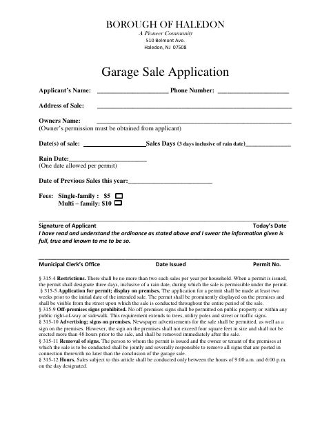 First page of the Garage Sale Application