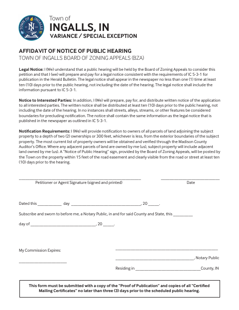 First page of the Affidavit of Notice of Public Hearing