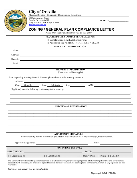 First page of the Zoning / General Plan Compliance Letter