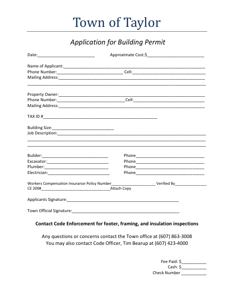First page of the Application for Building Permit