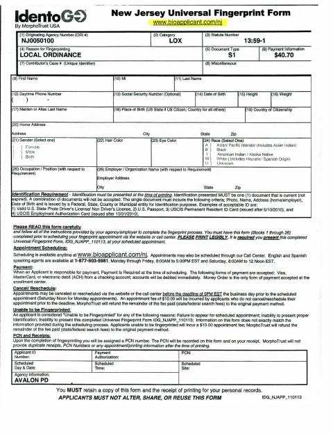 First page of the Taxi Background Check Application