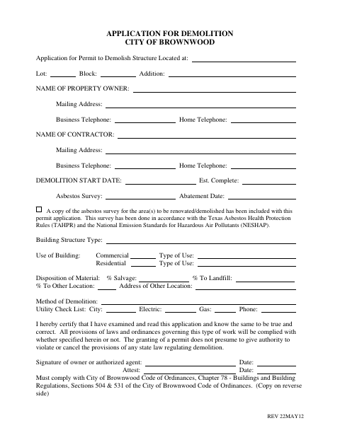 First page of the Application for Demolition