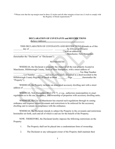 First page of the Accessory Dwelling Unit Declaration of Covenants and Restrictions