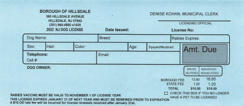First page of the 2022 NJ Dog License
