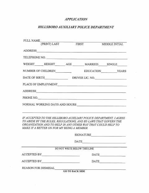 First page of the Auxiliary Police Application