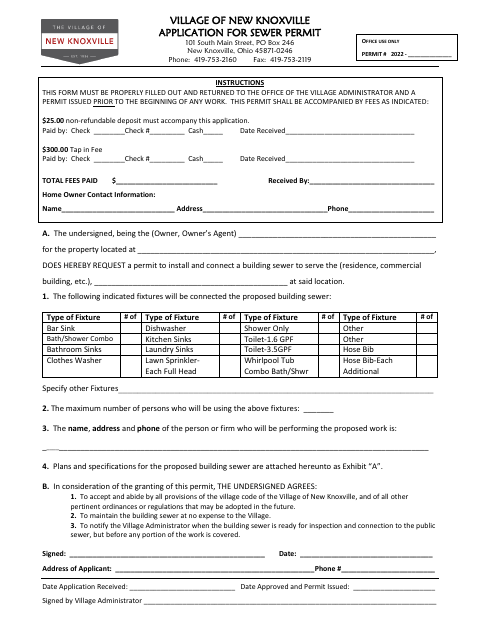 First page of the Sewer Permit Application
