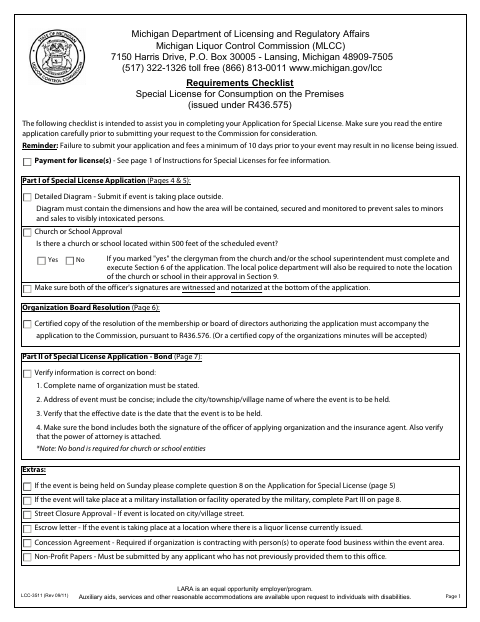 First page of the Special License Application Package