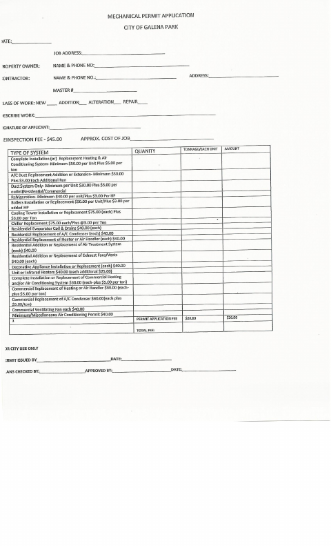First page of the Mechanical Permit Application