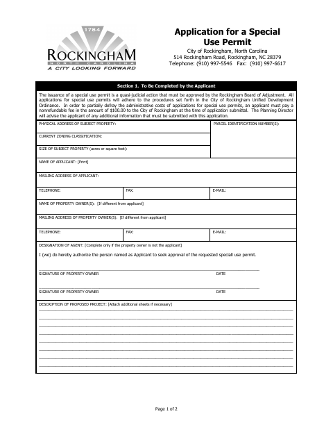 First page of the Application for Special Use Permit