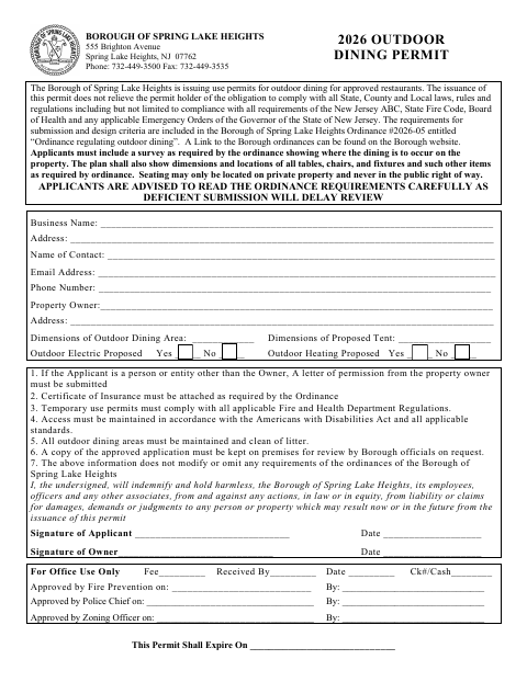 First page of the 2026 Outdoor Dining Permit