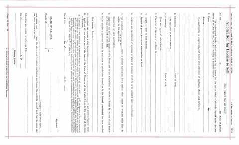 First page of the Application for License to Sell Alcoholic Liquor at Retail