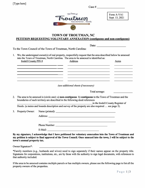 First page of the Voluntary Annexation Petition