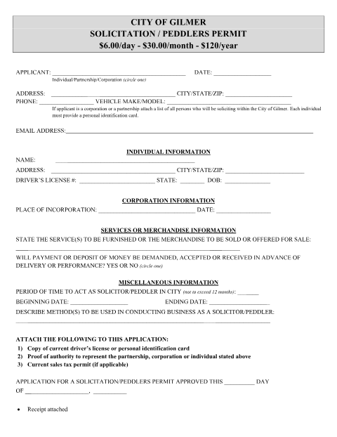First page of the Solicitation / Peddlers Permit