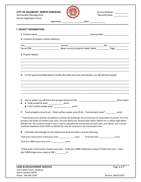 First page of the Stormwater Management Permit Application