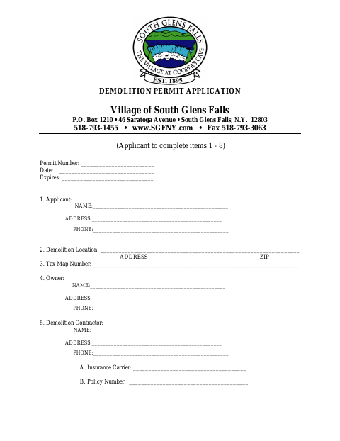 First page of the Demolition Permit Application