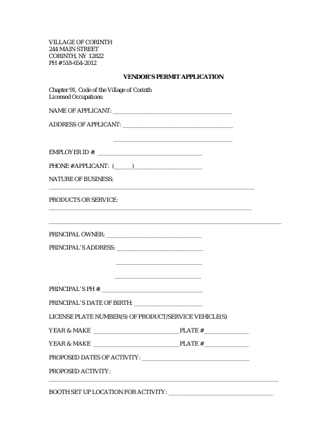 First page of the Vendor’s Permit Application