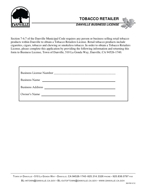 First page of the Tobacco Retailer Business License Application