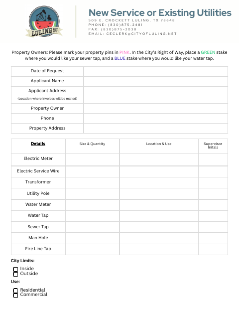 First page of the Utility Service Request