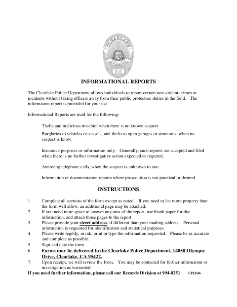 First page of the Informational Reports