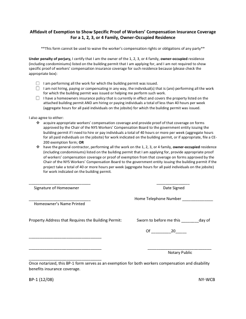First page of the Homeowners Workers’ Compensation Exemption Affidavit