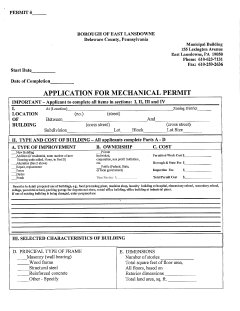 First page of the Mechanical Permit Application