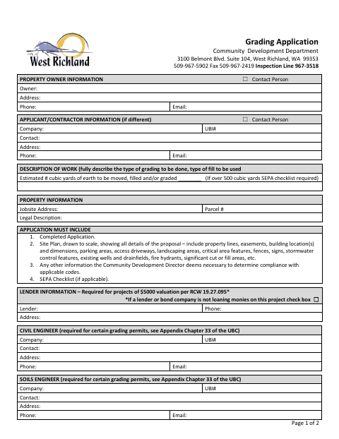 First page of the Grading Application
