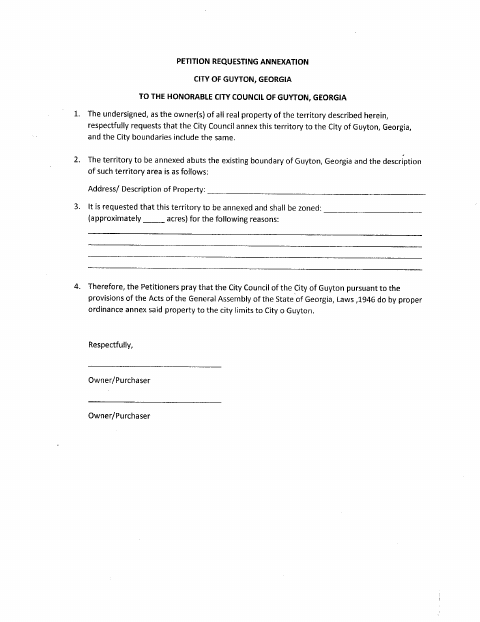 First page of the Annexation Petition
