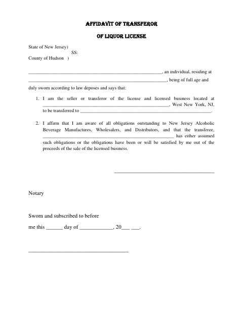 First page of the Affidavit of Transferor of Liquor License