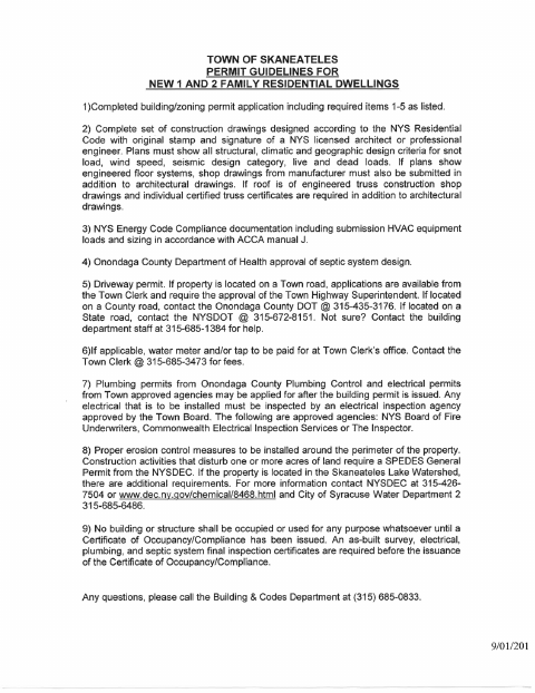 First page of the New Residential Dwelling Building Permit Application