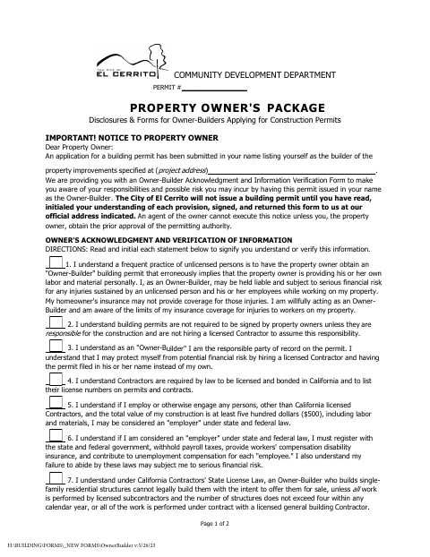 First page of the Owner's Acknowledgment and Verification of Information