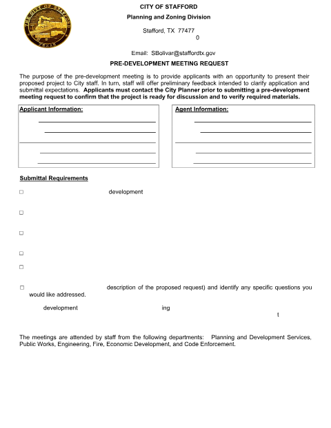 First page of the Pre-Development Meeting Request