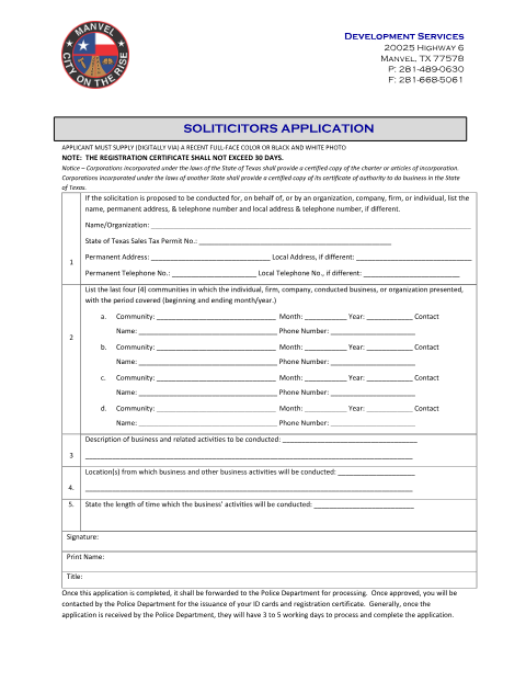 First page of the Solicitors Application