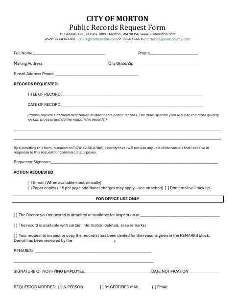 First page of the Public Records Request Form