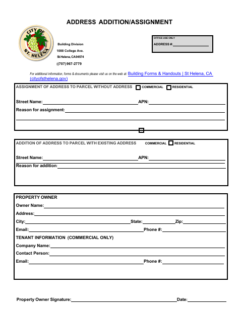 First page of the Address Addition/Assignment