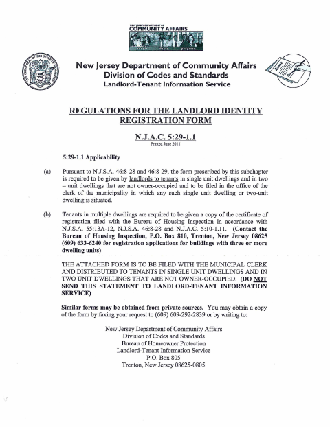First page of the Landlord Registration Form
