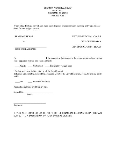 First page of the Time Served Request
