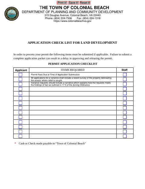 First page of the Variance Request