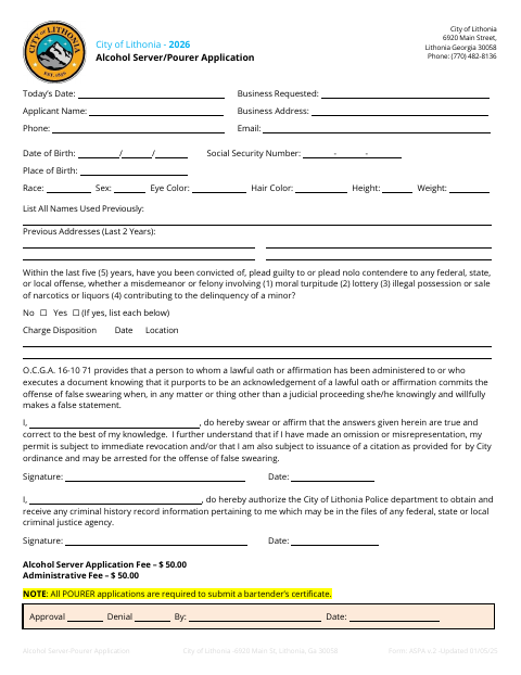 First page of the Alcohol Server-Pourer Application