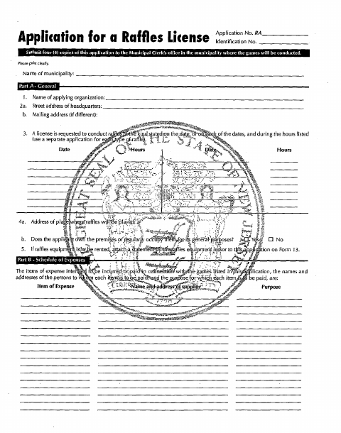 First page of the Application for a Raffles License