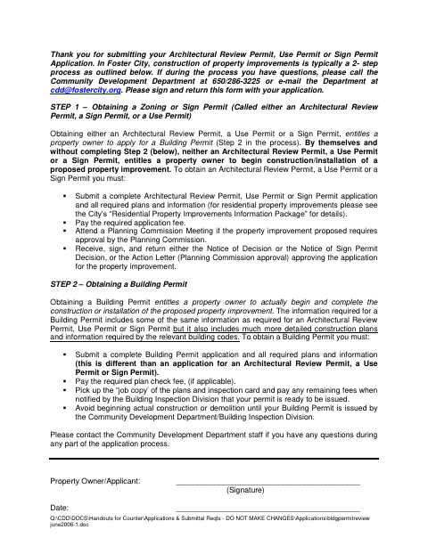 First page of the Building Permit Acknowledgement Form