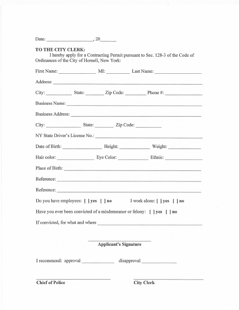 First page of the Contractor License Application